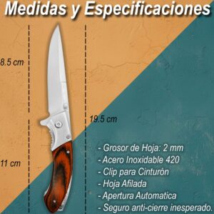 Navaja Cachas De Madera Automatica Razor Tactical acero inoxidable 440 para caza y supervivencia RT 7087WD