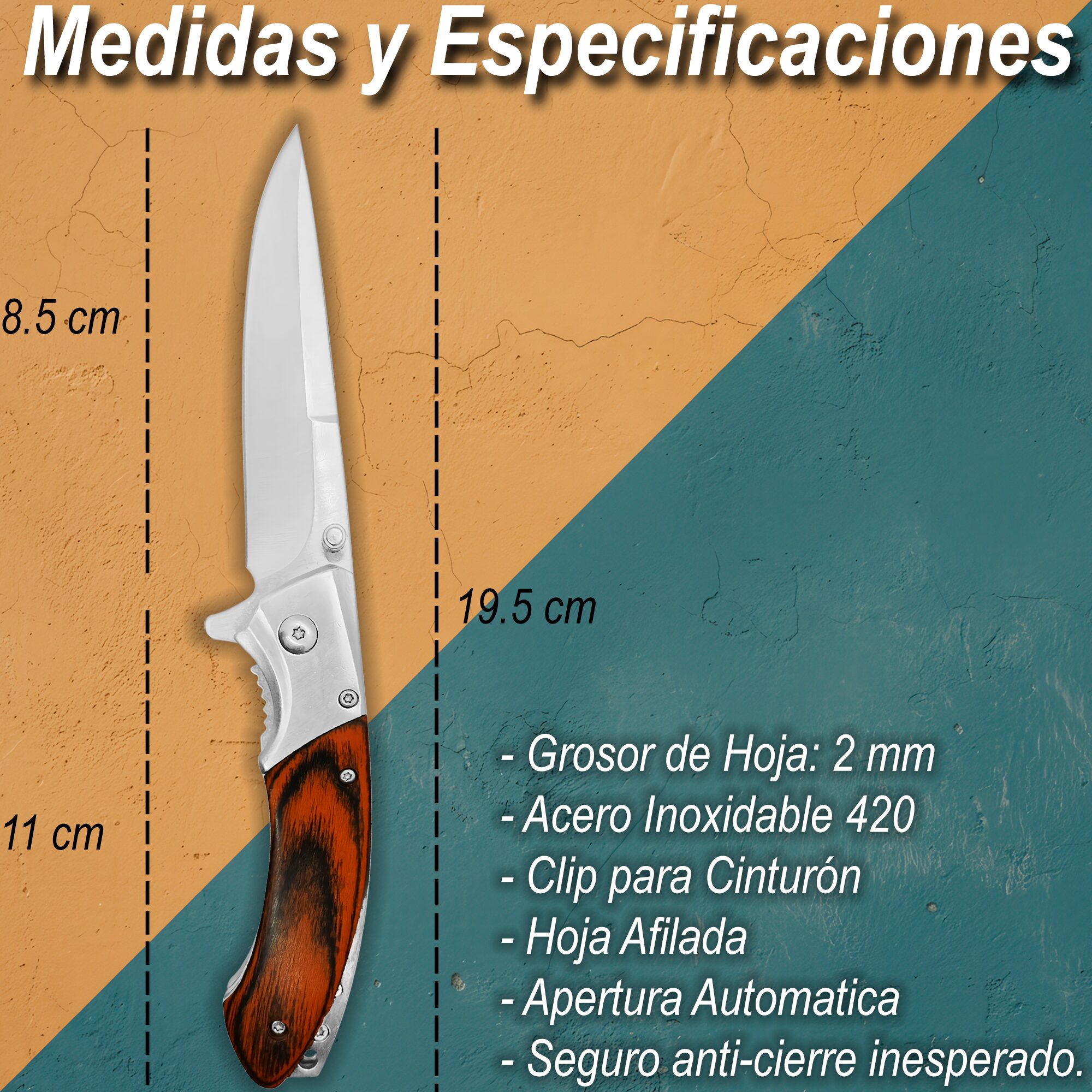 Navaja Cachas De Madera Automatica Razor Tactical acero inoxidable 440 para caza y supervivencia RT 7087WD