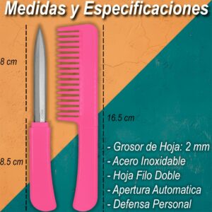 Peine Defensa Personal marca Blades USA con mango de acero inoxidable y peine funcional en la parte trasera, modelo PK-107PK.