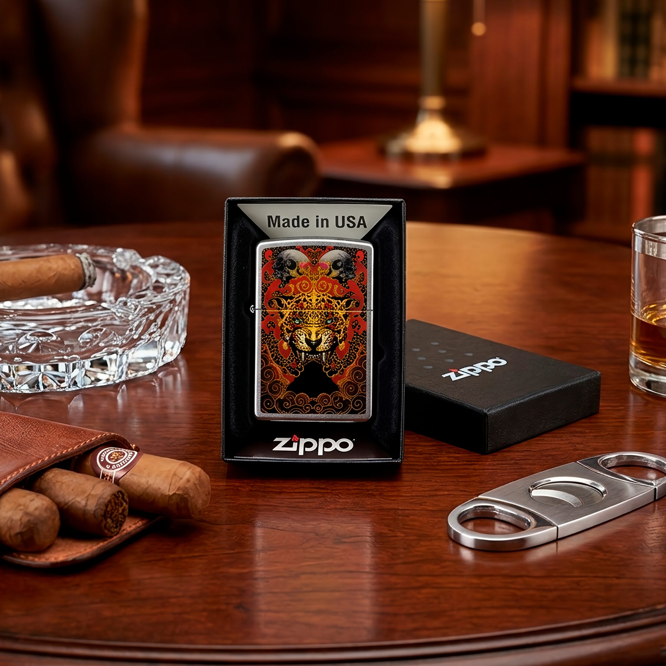 Encendedor Zippo Guardian de los Templos Diseña Tu México original marca Zippo, diseño artístico inspirado en templos mexicanos, encendedor metálico resistente fabricado en USA.