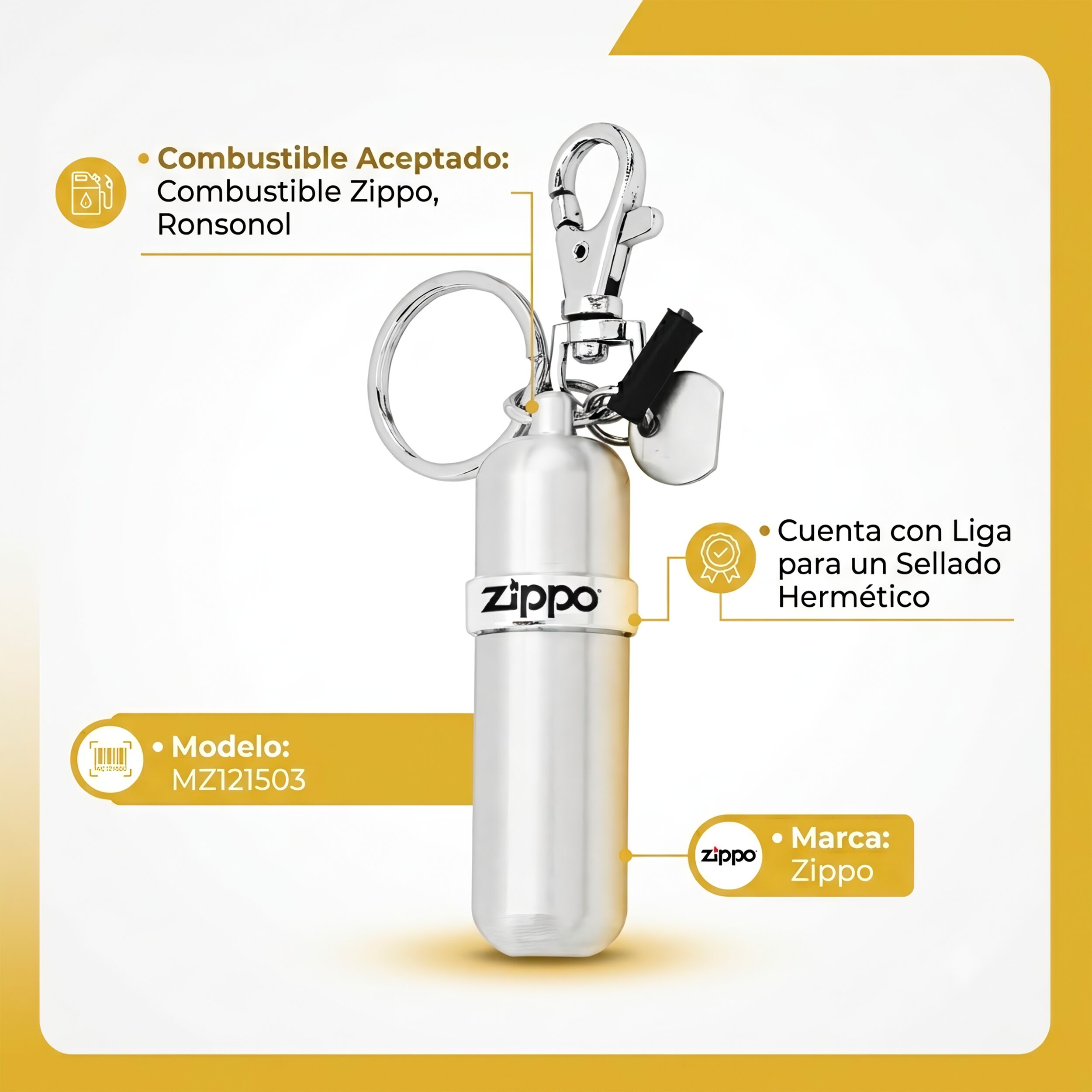 Surtidor De Combustible Zippo de aluminio con sellado hermético y llavero para transportar gasolina blanca. MZ121503