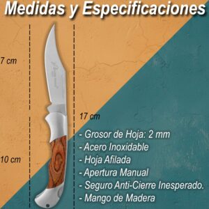 Navaja Cachas De Madera Lion Tools modelo 6591 con hoja de acero inoxidable 420 y apertura manual con muelle.