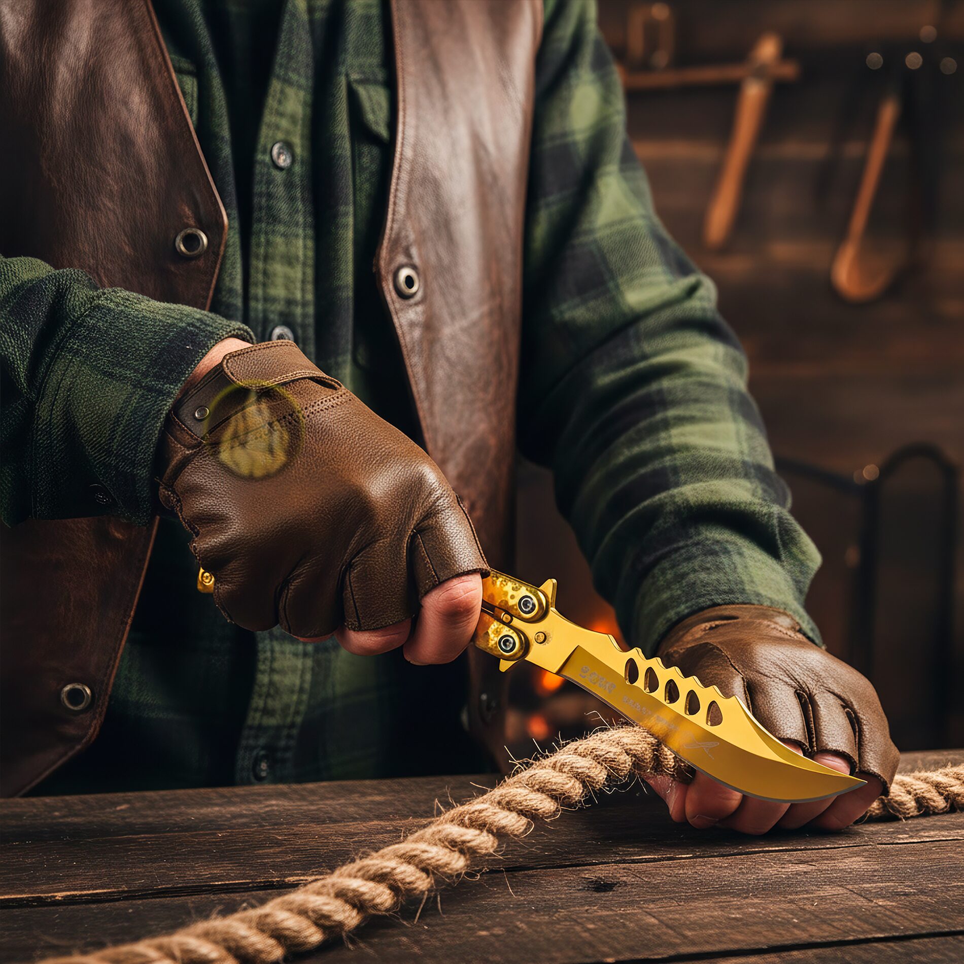 Cuchillo Navaja Mariposa Dorada marca Lion Tools, fabricado en acero inoxidable 420, con hoja afilada de 10 cm, espesor de 3 mm, mango de 13 cm y seguro anti cierre inesperado.
