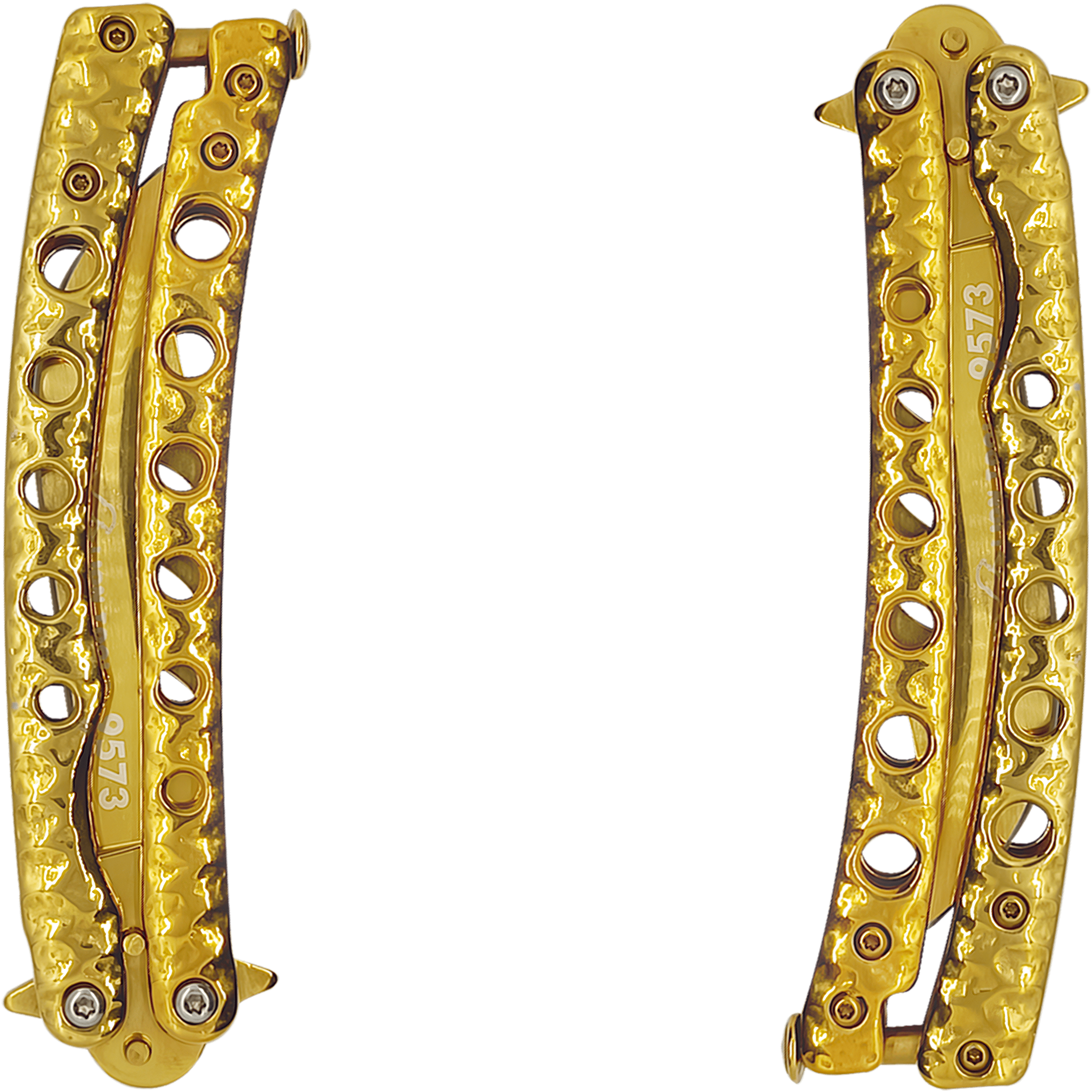 Cuchillo Navaja Mariposa Dorada marca Lion Tools, fabricado en acero inoxidable 420, con hoja afilada de 10 cm, espesor de 3 mm, mango de 13 cm y seguro anti cierre inesperado.