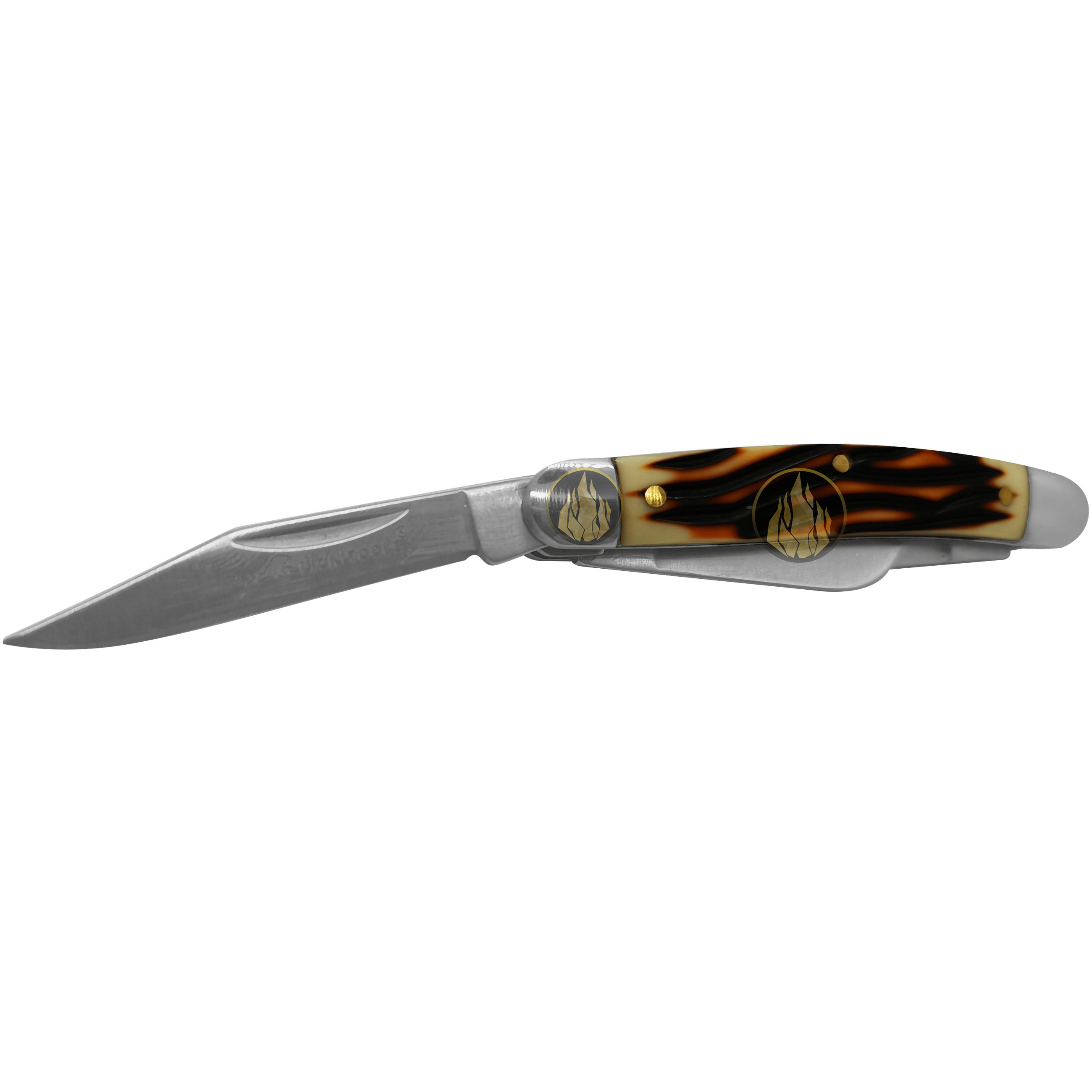 Navaja Cachas Tipo Hueso marca Lion Tools modelo 7096 con 3 hojas lisas de acero inoxidable y funda de nylon para caza y campismo.