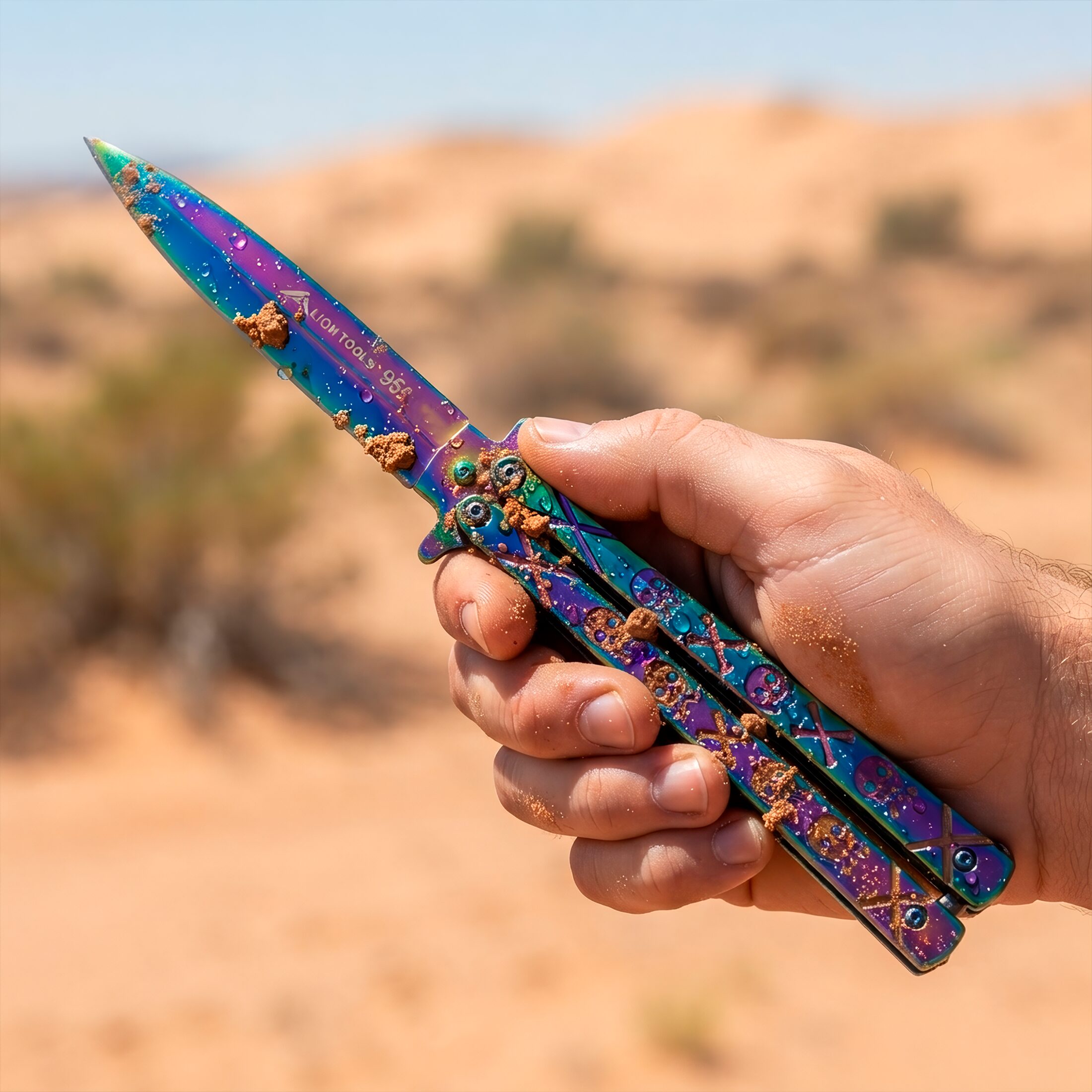 Navaja Mariposa Acero Afilada Tornasol Lion Tools con hoja de acero inoxidable 420 y seguro anti cierre. 9575