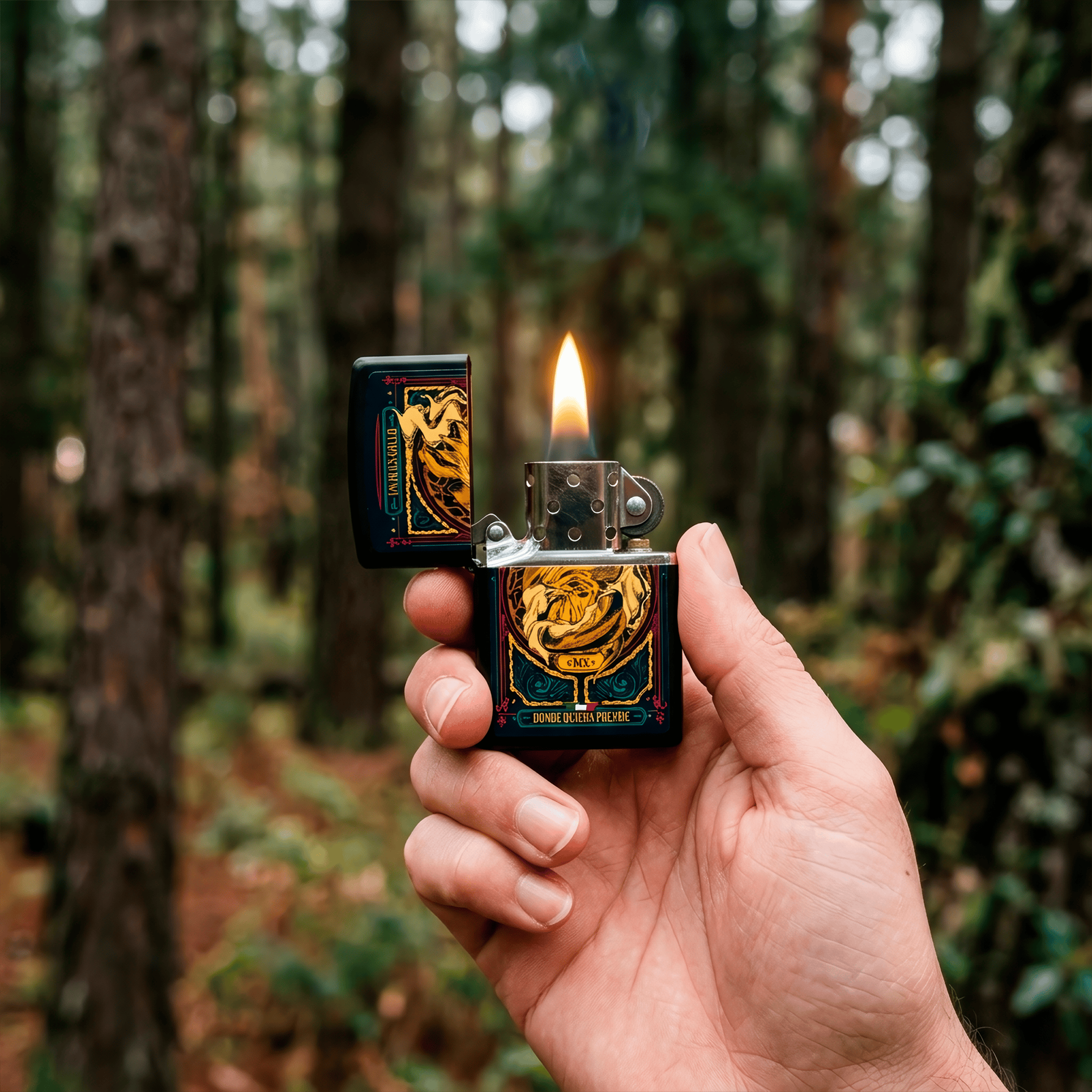 Encendedor Zippo Diseña Tu México Un Buen Gallo original marca Zippo, modelo MZ218-MEX24, con diseño mexicano y acabado metálico.