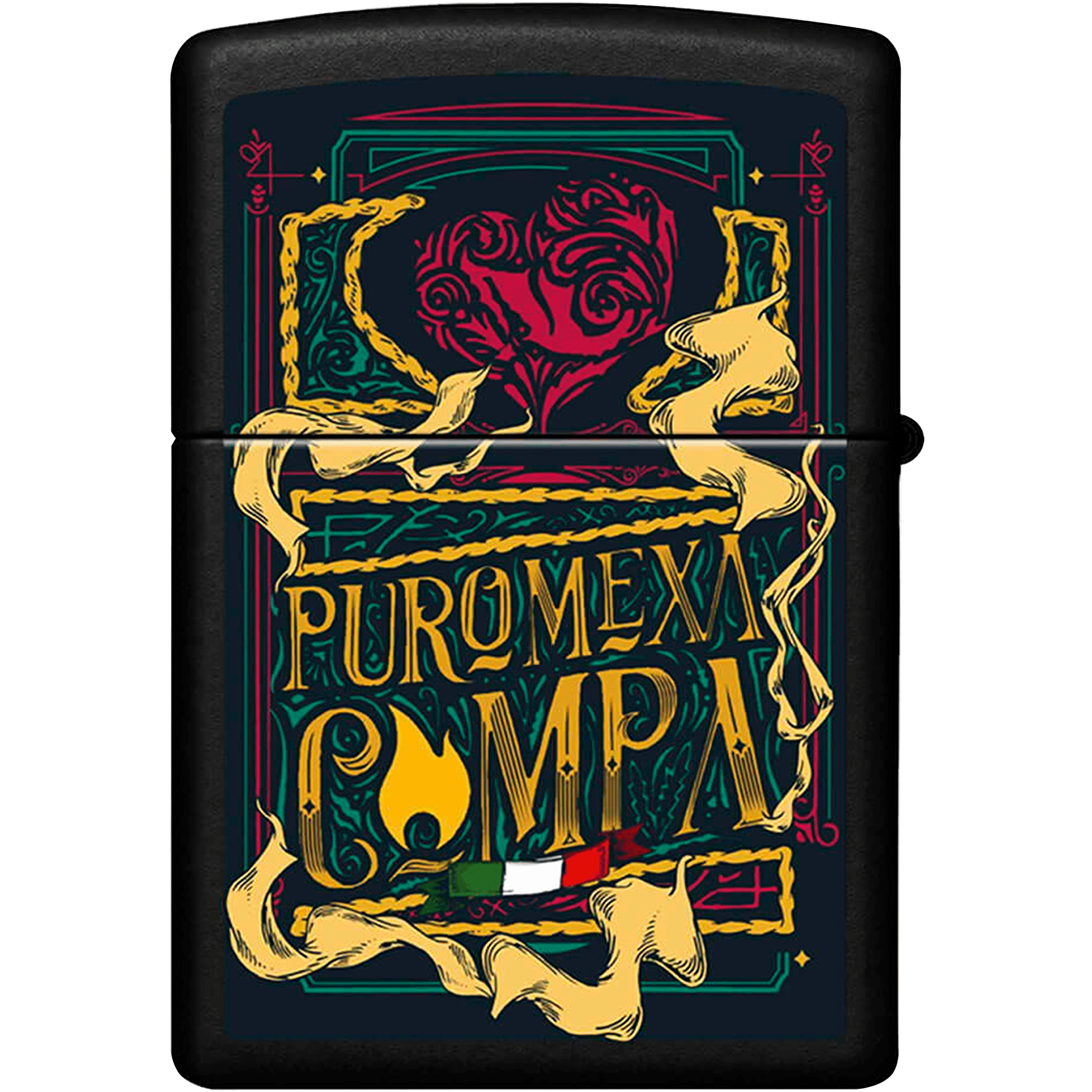 Encendedor Zippo Diseña Tu México Un Buen Gallo original marca Zippo, modelo MZ218-MEX24, con diseño mexicano y acabado metálico.